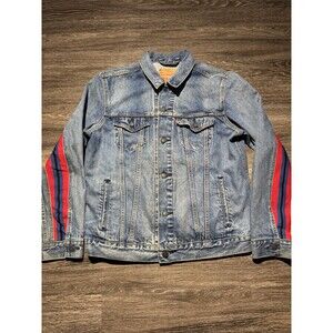 Levis Jean Denim Jacket Coat Mens Large Trucker Red Stripe